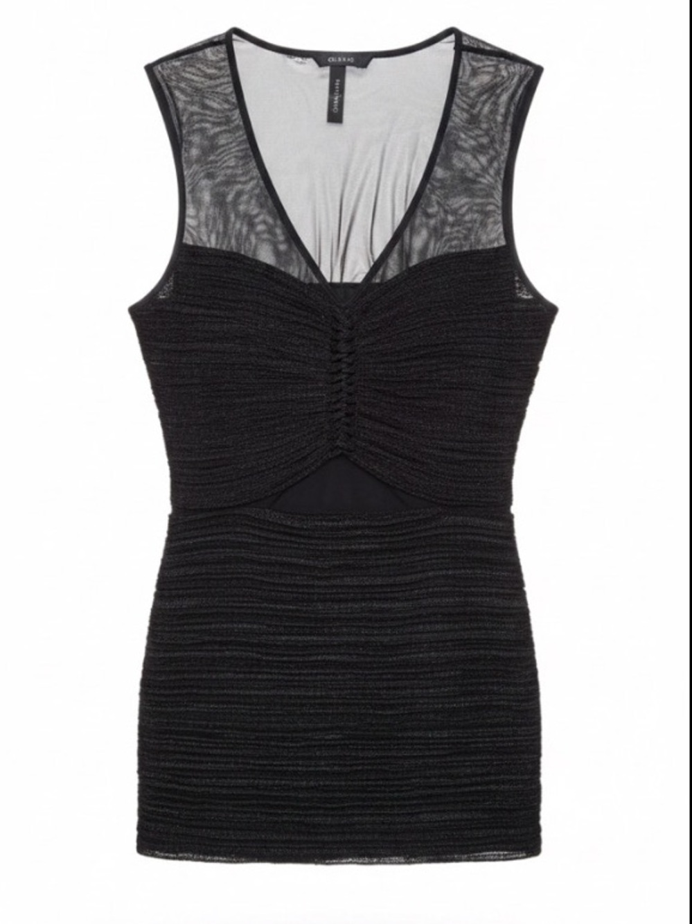 Guess by Marciano Black Mesh Ruched V-Neck Tank Dress